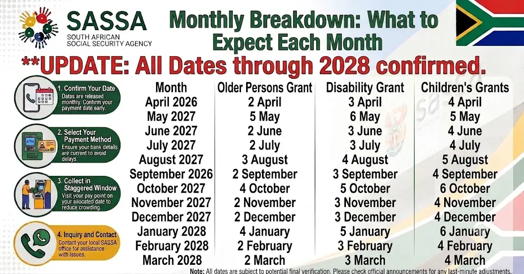 Monthly SASSA Payment Dates Breakdown Monthly SASSA Payment Dates Breakdown