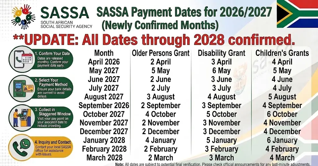 SASSA Payment Dates for 2026 2027 (Newly Confirmed Months) SASSA Payment Dates for 20262027 (Newly Confirmed Months)