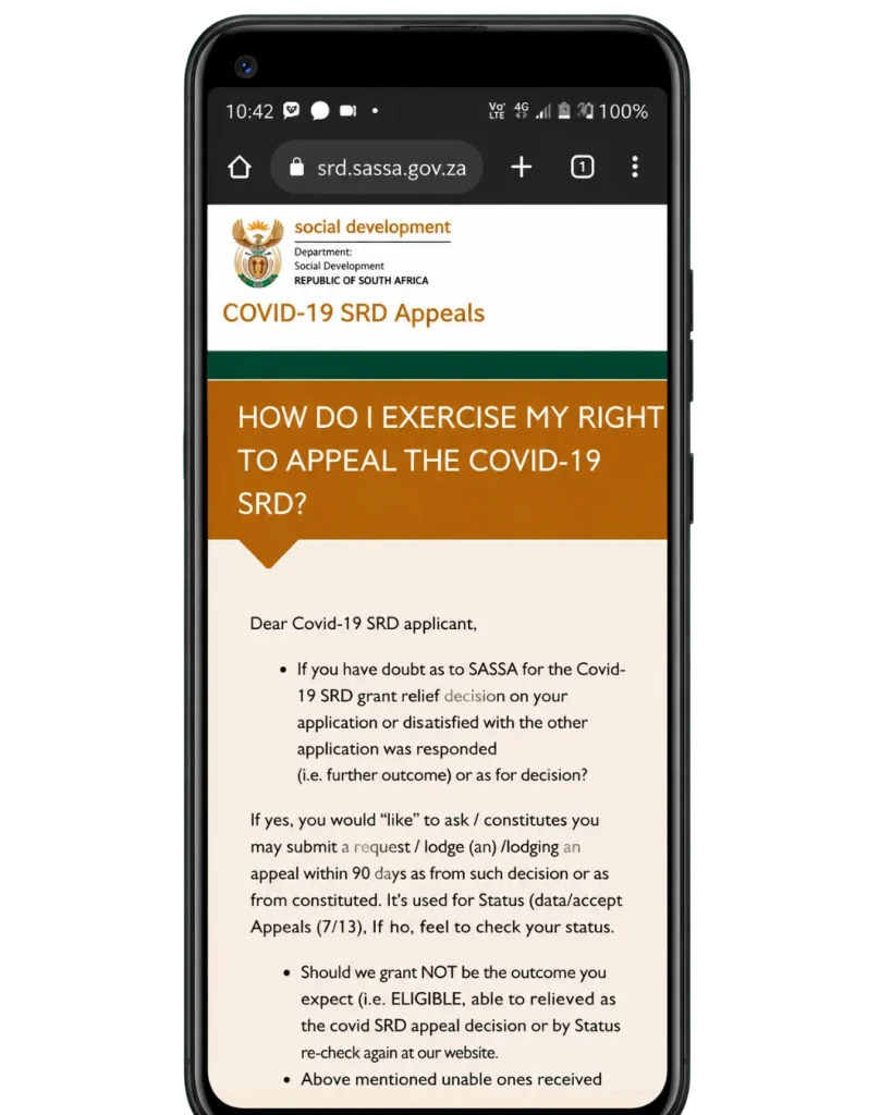 Step 1 Open the Official SRD Appeals Portal